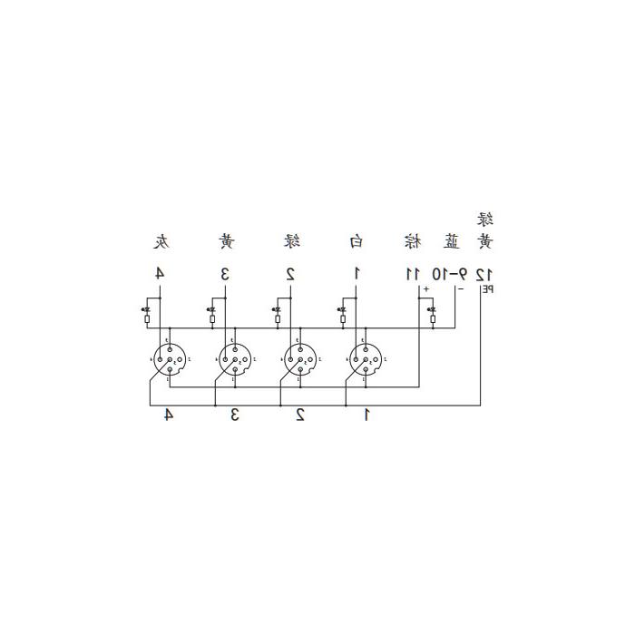 M12 junction box, single channel, PNP, 4-port split, LED, M23 integrated interface base, 24P4CT